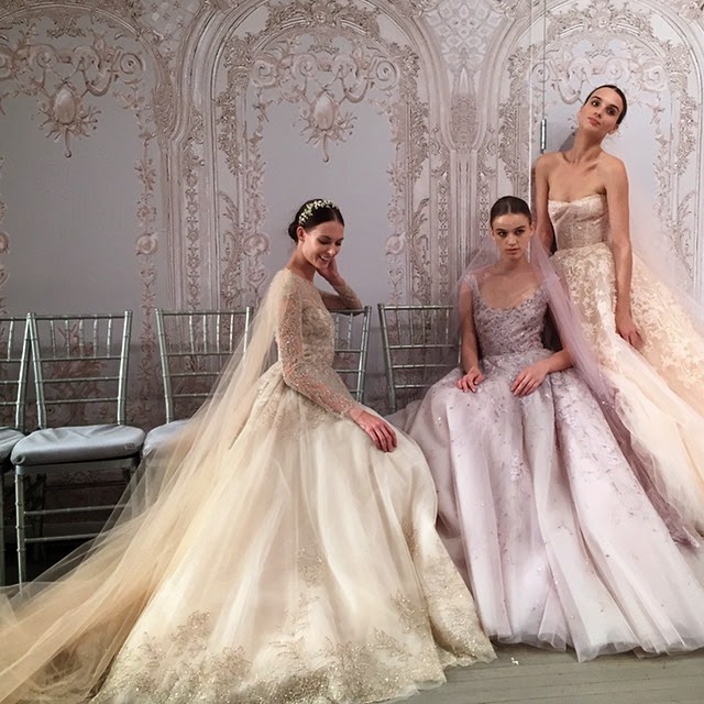 Backstage at Monique Lhuillier Fall 2015 Bridal Collection