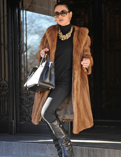 Catherine Zeta Jones in a fur coat in New York