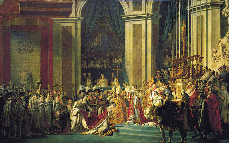 Coronation of Emperor Napoléon I and Coronation of the Empress Josephine in the Notre-Dame de Paris, December 2, 1804. Painted by Jacques-Louis David and Georges Rouget, between 1805 and 1807