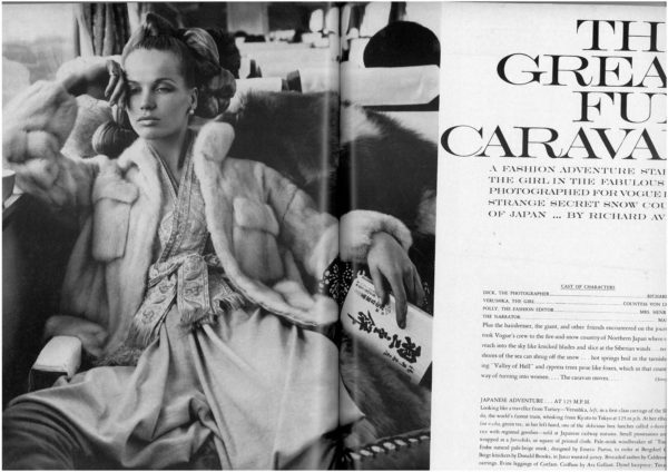 The Great Fur Caravan', the spread was shot on location in the Japanese Alps by Richard Avedon and stars Veruschka. 
