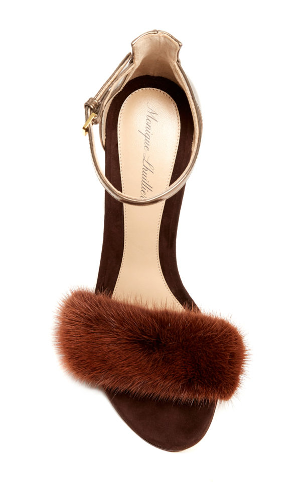 Brown chocolate marlowe mink sandals from Monique's collection